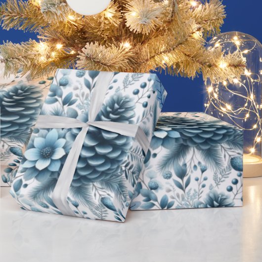 Prettig kerstfeest Blauwe dennenappels Inpakpapier (Feestdagen)