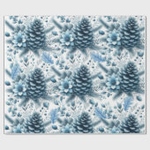 Prettig kerstfeest Blauwe dennenappels Inpakpapier (Vlak)