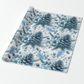 Prettig kerstfeest Blauwe dennenappels Inpakpapier (Uitgerold)