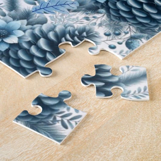 Prettig kerstfeest Blauwe dennenappels  Legpuzzel (Zijkant)