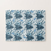 Prettig kerstfeest Blauwe dennenappels  Legpuzzel (Horizontaal)