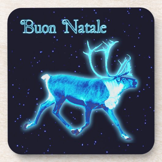 Prettig Kerstfeest - Blauwe Kariboe (Rendier) Drankjes Onderzetter (Voorkant)