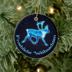 Prettig Kerstfeest - Blauwe Kariboe (Rendier) Keramisch Ornament