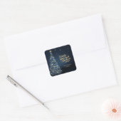 Prettig Kerstfeest, Blauwe Pijnboom Vierkante Sticker (Envelop)