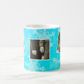 Prettig kerstfeest Blauwe Sneeuwvlokken Fotocollag Koffiemok (Center)