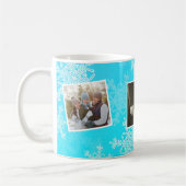 Prettig kerstfeest Blauwe Sneeuwvlokken Fotocollag Koffiemok (Links)