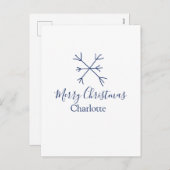 Prettig kerstfeest blauwe sneeuwvlokken naam vakan feestdagenkaart (Voorkant / Achterkant)