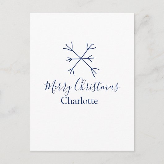 Prettig kerstfeest blauwe sneeuwvlokken naam vakan feestdagenkaart (Voorkant)