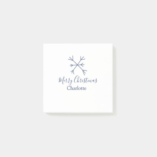 Prettig kerstfeest blauwe sneeuwvlokken naam vakan post-it® notes (Voorkant)