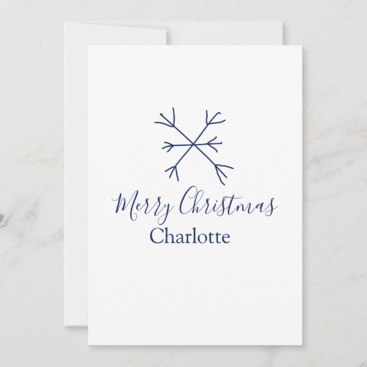Prettig kerstfeest blauwe sneeuwvlokken voeg naam  feestdagenkaart (Voorkant)