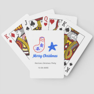 Prettig kerstfeest blauwe ster rode sokken naam da pokerkaarten