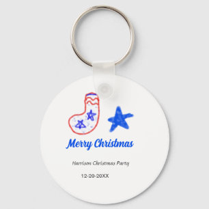 Prettig kerstfeest blauwe ster rode sokken naam da sleutelhanger