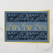 Prettig kerstfeest Blauwe Versierde Rand Kerstkaar Folie Feestdagenkaart (Voorkant)