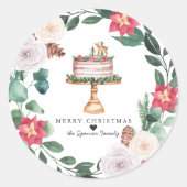 Prettig kerstfeest | Bloemenslinger kersttaart Ronde Sticker (Voorkant)