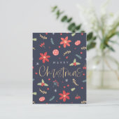 Prettig kerstfeest Bloemrijk Feestdagenkaart (Staand voorkant)