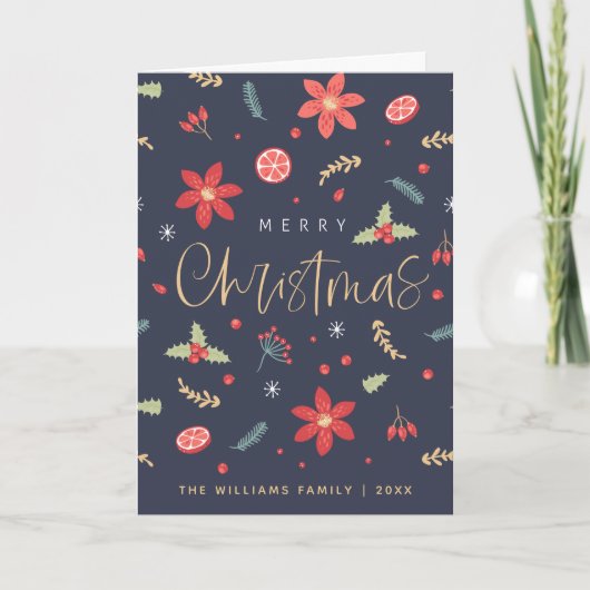 Prettig kerstfeest bloemstuk feestdagen kaart (Voorkant)