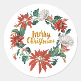 Prettig kerstfeest bloemstuk kerstster krans ronde sticker