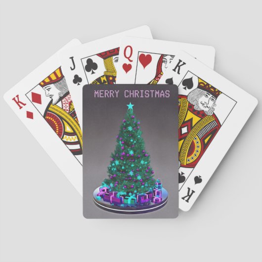 Prettig kerstfeest. Boom met cadeaus. Speelkaarten (Achterkant)