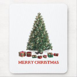 Prettig kerstfeest. Boom (ontwerp 1) met cadeaus Muismat