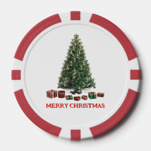 Prettig kerstfeest. Boom (ontwerp 1) met cadeaus Poker Chips
