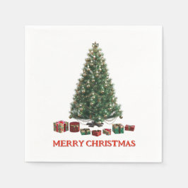 Prettig kerstfeest. Boom (ontwerp 1) met cadeaus Servet