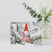 Prettig kerstfeest bos kabouter met cadeaus feestdagenkaart (Staand voorkant)