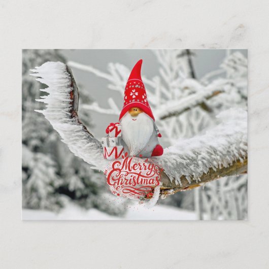 Prettig kerstfeest bos kabouter met cadeaus feestdagenkaart (Voorkant)