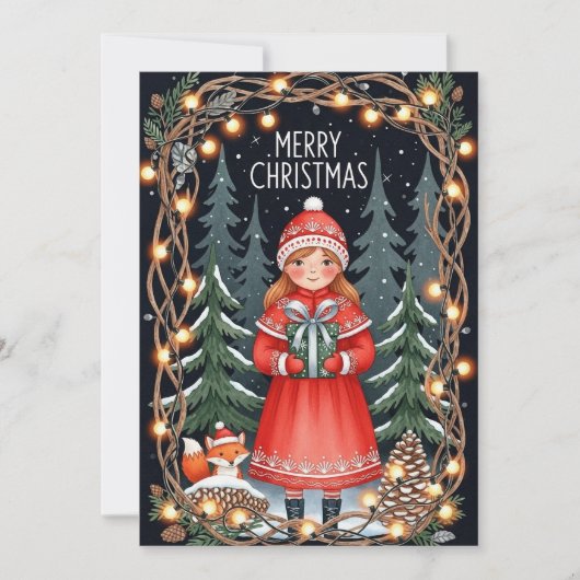 Prettig kerstfeest bosmeisje kaart (Voorkant)