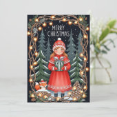 Prettig kerstfeest bosmeisje kaart (Staand voorkant)