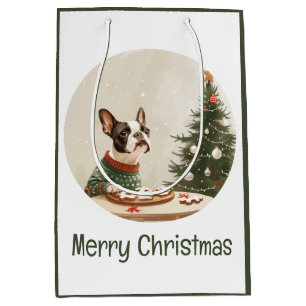 Prettig kerstfeest Boston Terrier hond Medium Cadeauzakje
