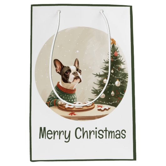 Prettig kerstfeest Boston Terrier hond Medium Cadeauzakje (Voorkant)