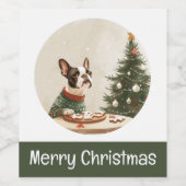 Prettig kerstfeest Boston Terrier hond Wijn Etiket (Enkel label)