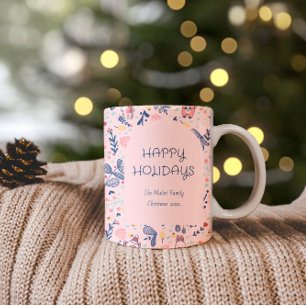 Prettig kerstfeest bosvrienden in winterwoud  tweekleurige koffiemok