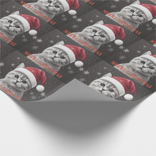 Prettig kerstfeest Britse Korthaar Kat, Kerstman K Cadeaupapier (Hoek)