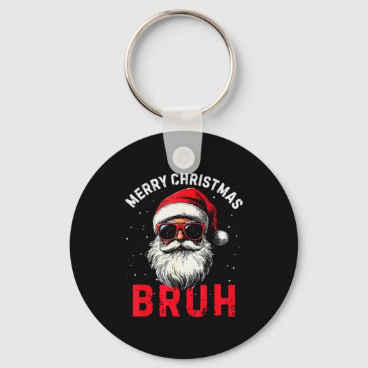 Prettig kerstfeest Bruh Funny Kerstman Retro Manne Sleutelhanger (Voorkant)