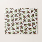 Prettig kerstfeest bruine dennenappels groen blad legpuzzel (Horizontaal)