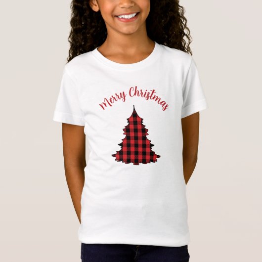 Prettig kerstfeest Buffalo Check Patroon T-shirt (Voorkant)