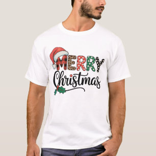 Prettig kerstfeest Buffalo geruite kerstman hoed K T-shirt