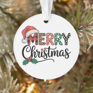 Prettig kerstfeest Buffalo geruite kerstman hoed l Ornament