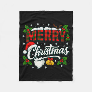 Prettig kerstfeest Buffalo geruite rode kerstman h Fleece Deken