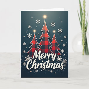Prettig kerstfeest Buffalo Plaid Bomen Gezellige F Kaart