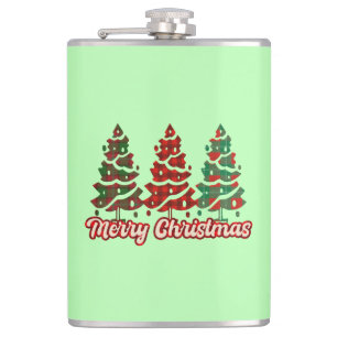 Prettig kerstfeest Buffalo Plaid Bomen Ontwerp-420 Heupfles