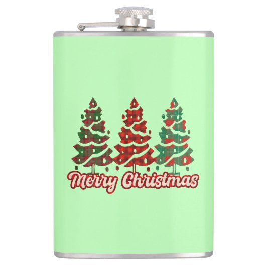 Prettig kerstfeest Buffalo Plaid Bomen Ontwerp-420 Heupfles (Voorkant)