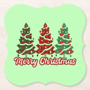 Prettig kerstfeest Buffalo Plaid Bomen Ontwerp-420 Kartonnen Onderzetters