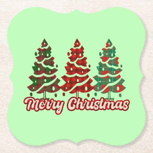Prettig kerstfeest Buffalo Plaid Bomen Ontwerp-420 Kartonnen Onderzetters (Voorkant)