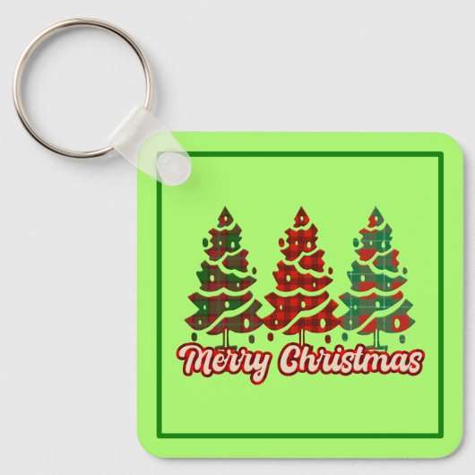 Prettig kerstfeest Buffalo Plaid Bomen Ontwerp-420 Sleutelhanger (Voorkant)