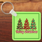 Prettig kerstfeest Buffalo Plaid Bomen Ontwerp-420 Sleutelhanger (Voorkant)