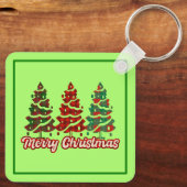 Prettig kerstfeest Buffalo Plaid Bomen Ontwerp-420 Sleutelhanger (Achterkant)