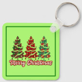 Prettig kerstfeest Buffalo Plaid Bomen Ontwerp-420 Sleutelhanger (Achterkant)