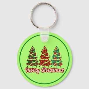 Prettig kerstfeest Buffalo Plaid Bomen Ontwerp-420 Sleutelhanger